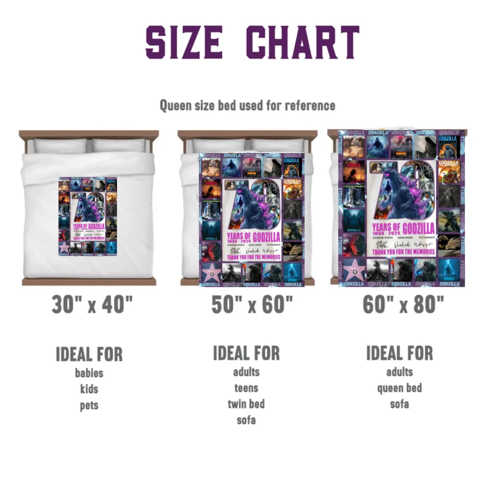 god zilla 70th Anniversary Fleece Blanket 1954–2024