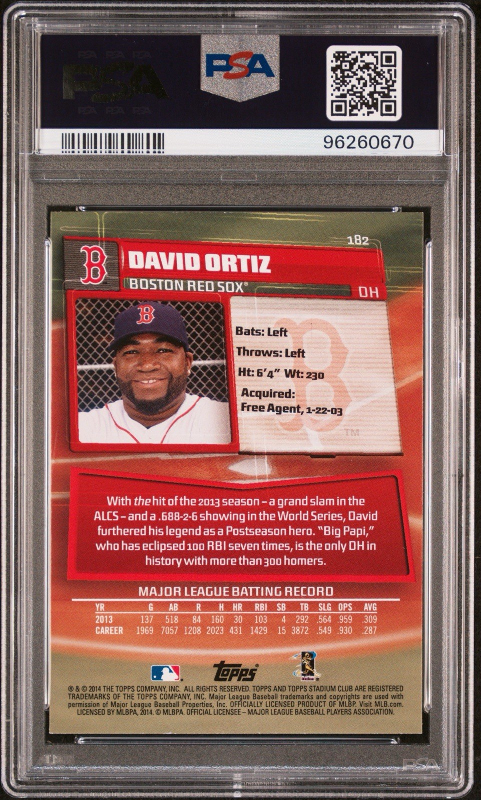 2014 Stadium Club David Ortiz Barack Obama 182 SP PSA 9 Low Pop view 2