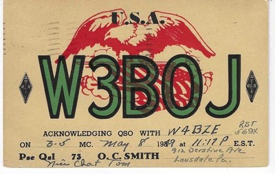 QSL  1949   Landsdale   PA       radio card
