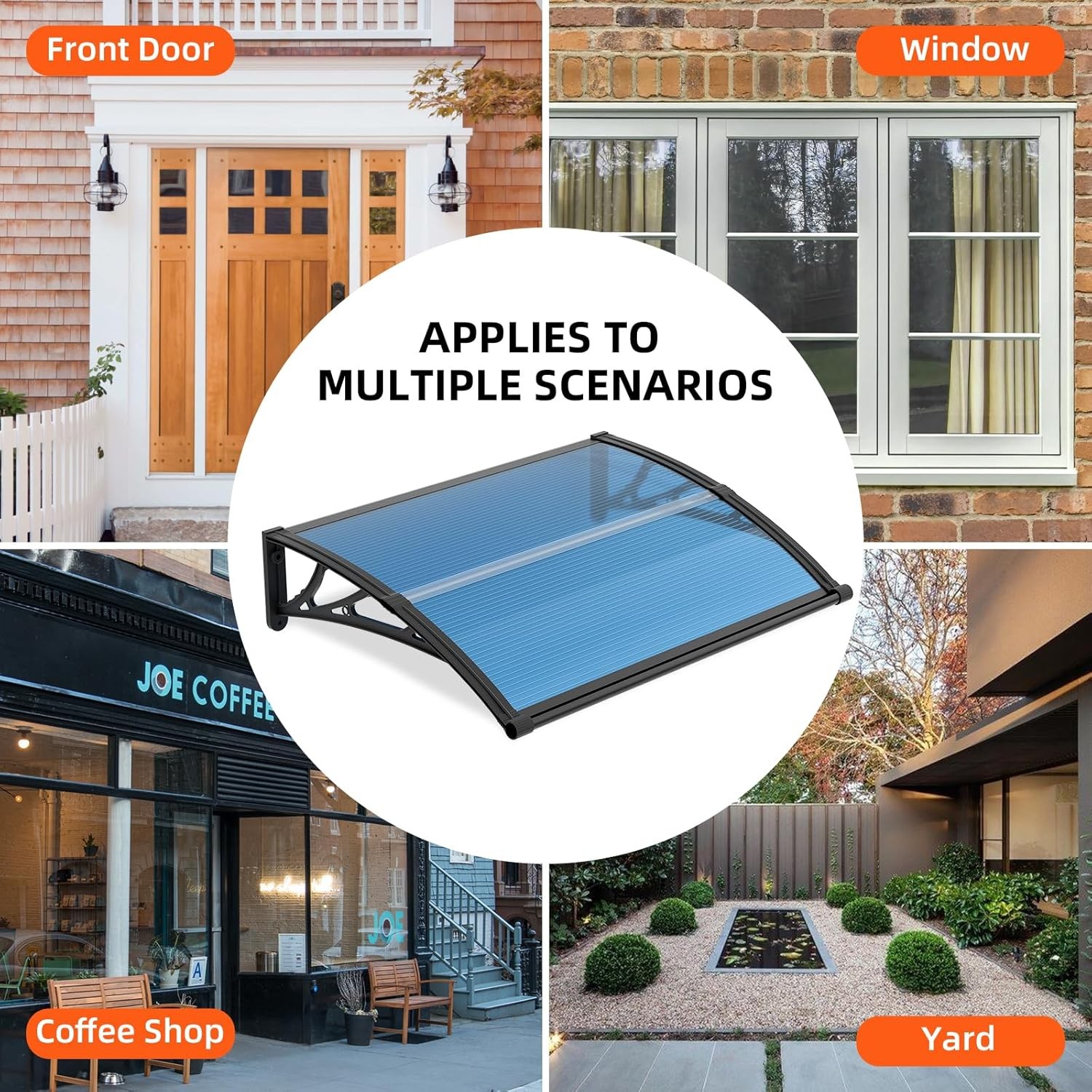 32"x120" Door Window Awning Polycarbonate Rain Resistant Outdoor Shade Shelter