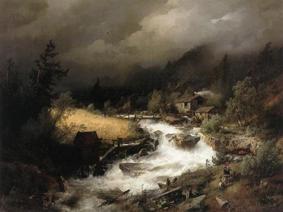 #ad Hermann Herzog The Old Water Mill 1880 17quot;x 22quot; Archival Art Print $89.99