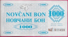 BOSNIA AND HERZEGOVINA 1000 DINARA 1992 XF PROVISIONAL DINAR,SECOND PROVISIONAL