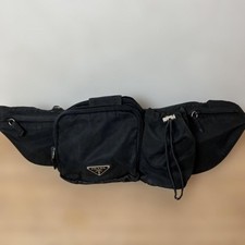 Autentica borsa in vita PRADA borsa a tracolla nylon uomo nero argento triang...