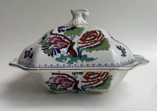 Antique Transferware Covered Vegetable Bowl Tureen, Indian Tree/phoenix Pattern