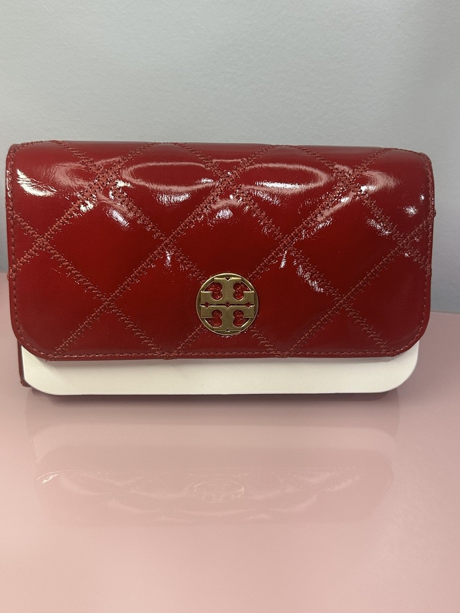 NWT Tory Burch Willa Shine chain Wallet in berry 164057 | eBay