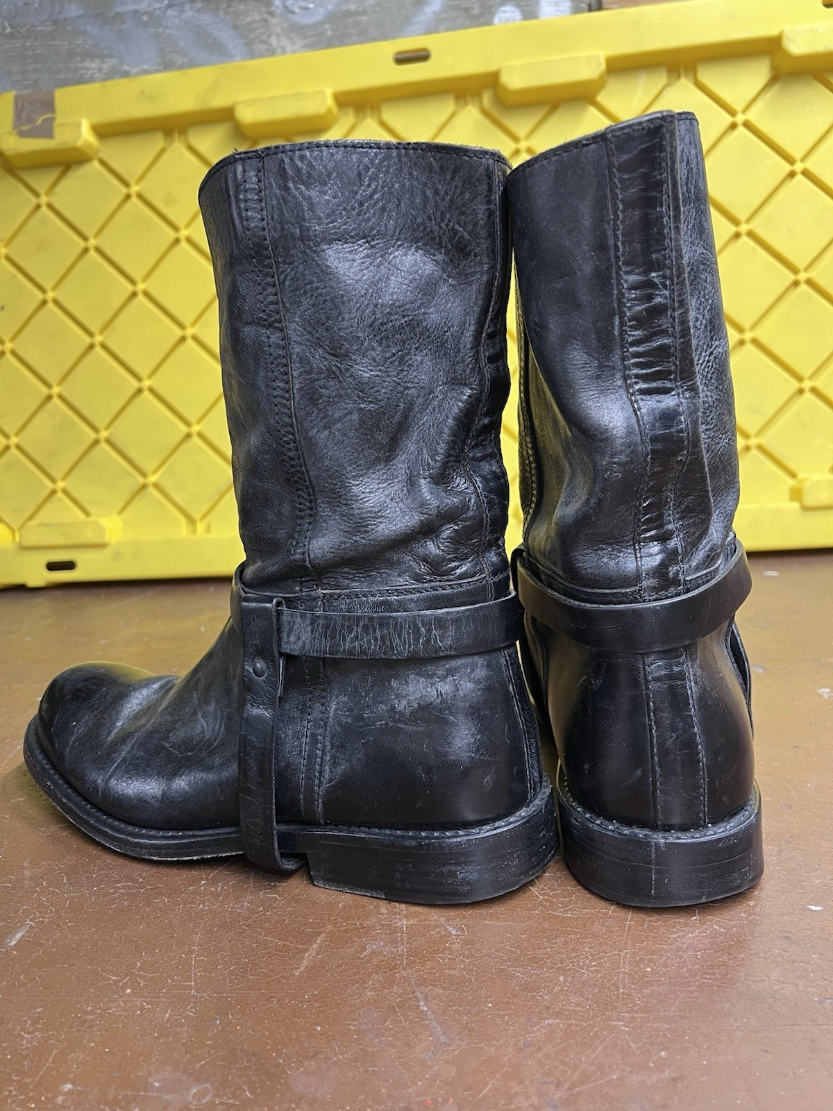 RARE VINTAGE DESIGNER YSL MENS ENGINEER HARNESS BOOTS SZ 41 BLACK LEATHER image 2