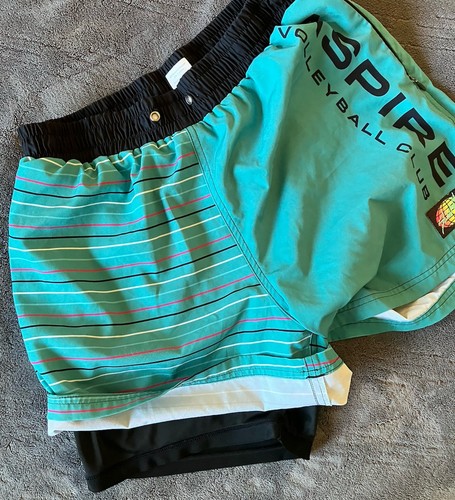 Slunks Board Shorts Mens Small Green Aspire Volleyball Club Lined Liner - Picture 5 of 8