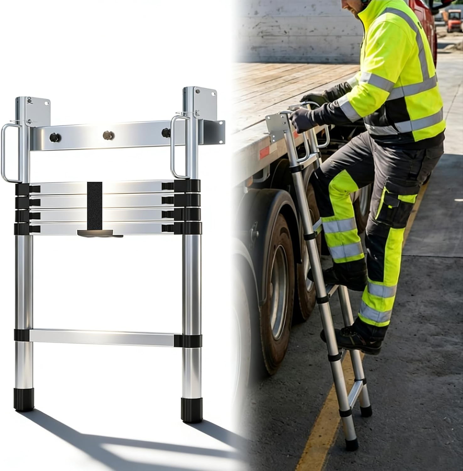 65" Heavy Duty Truck Step Deck Ladder, Adjustable & Extendable