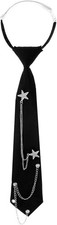 Larrel Black Tie for Women, Pre-Tied Punk Women Ties with Star Metal Chain 13in