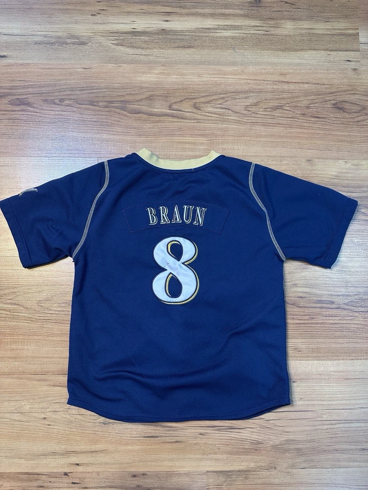 VTG MILWAUKEE BREWERS Ryan Braun STITCHED NIKE DRI FIT JERSEY KIDS SIZE 7 - Image 2 of 3