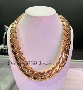 Authentic Men's 22mm Wide And 22" Long Cuban Necklace Chain in 14k Rose Gold Plated Silver