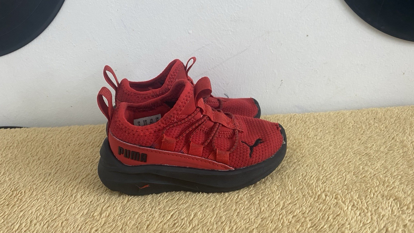 PUMA Wired Run Unisex Kids Athletic Sneakers Red Black Mesh US 6C EU 22