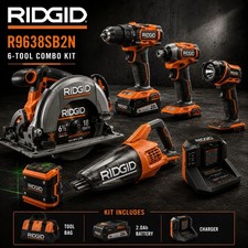 RIDGID R9638SB2N 18V Cordless 6 Tool Combo Ki...