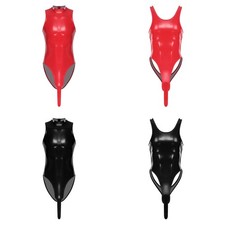 Men Bodysuit Spandex Unitard Carnivals Jumpsuit Dating Night Underwear Party PU
