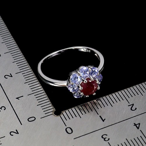 Summer 925 Sterling Silver Ring Round Ruby Tanzanite Natural Gemstone Flower Siz - Picture 3 of 14