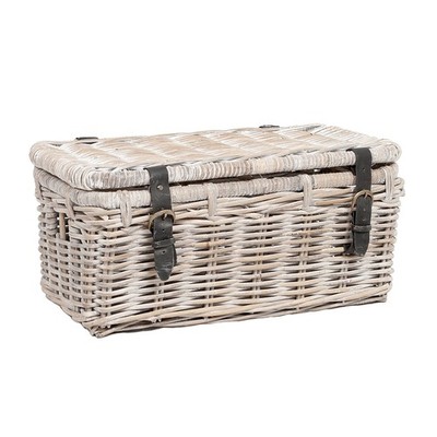Rattan Truhe RESSY White Wash ca.60cm Couchtisch Wohnzimmertisch Handarbeit Kist