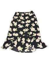 VTG Sag Harbor Dark Floral Flounce Midi Skirt Sz 16 Grunge Y2K Black White