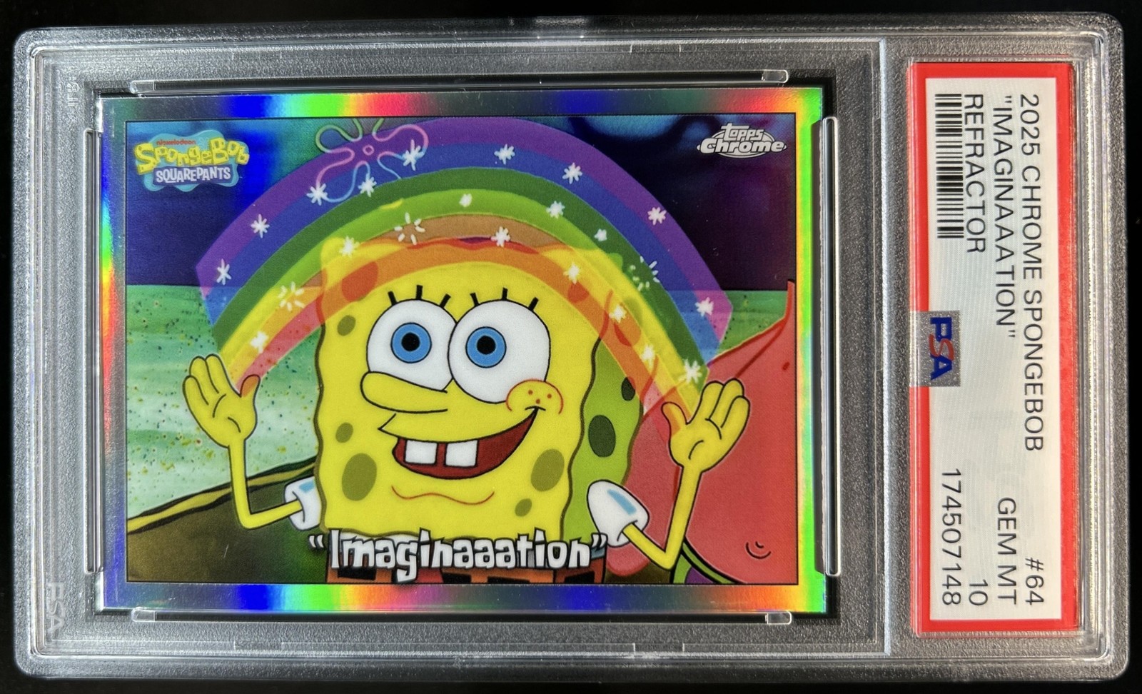 2025 Topps Chrome SpongeBob Squarepants "Imaginaaation" Refractor #64 PSA 10 view 1