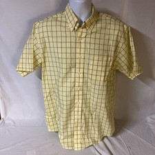 Brooks Brothers Mens 346 Original Polo Shirt All Cotton Medium Yellow Blue Plaid