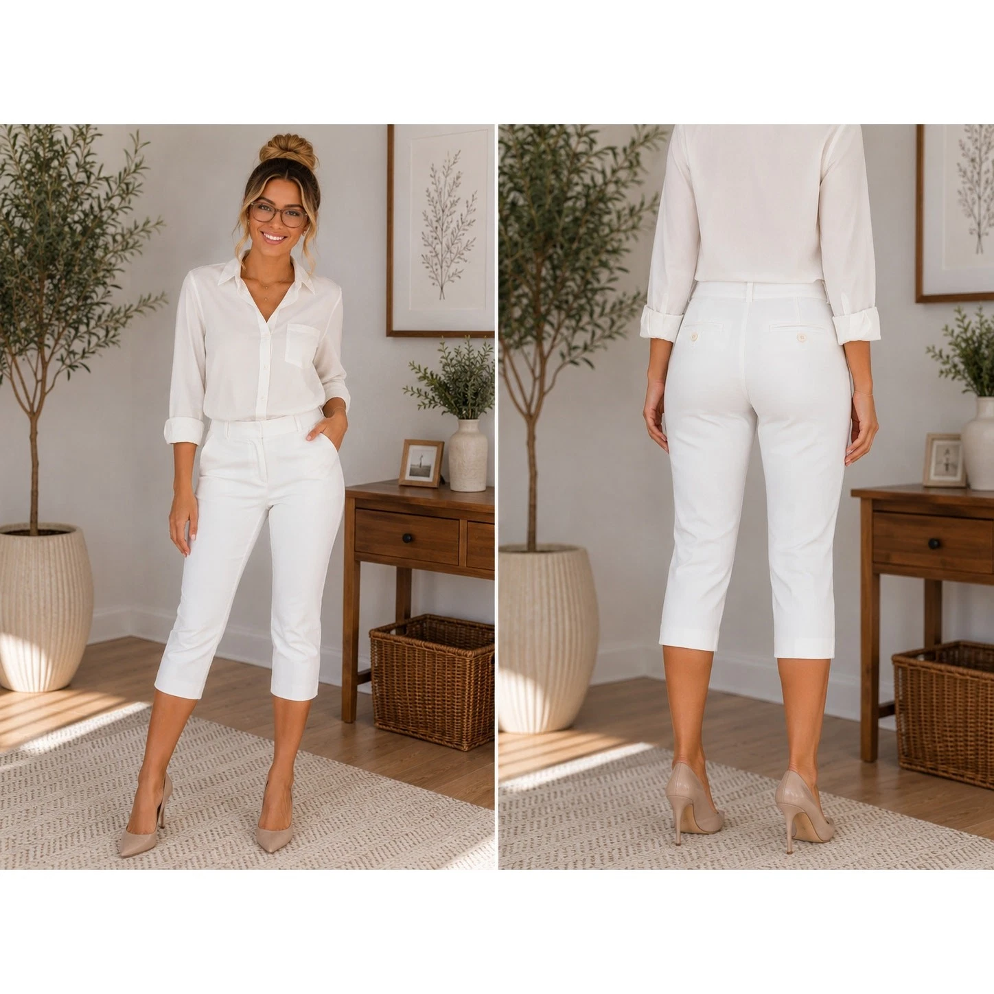 The Limited Drew Fit White Capri Work Pants Women’s Size 2 Cropped Career Office