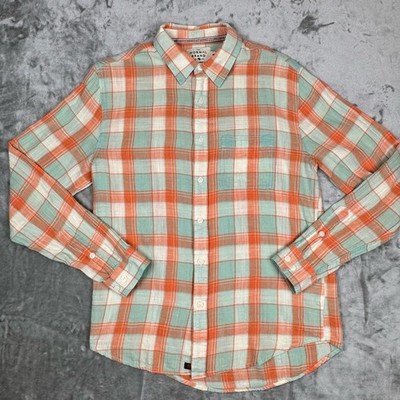 The Normal Brand Men s Button Up Shirt Pastel Orange Blue Plaid Lightweight Med