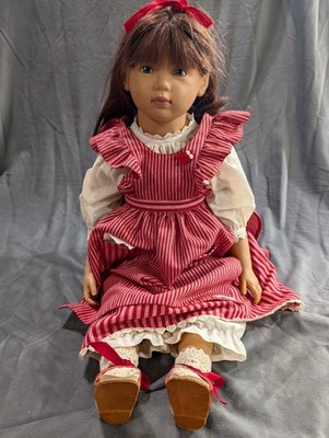 Sigikid Girl Doll 226/500 24305 Vintage Signed Red Stripped Dress W/ Pencil