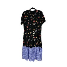 Urban Outfitters Renewal Midi Dress Womens Large Floral Black Ruffle Vintage NWT