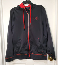 Under Armour Men  s Full-Zip Hoodie Jacket Size Large Black Red Trim Loose Fit