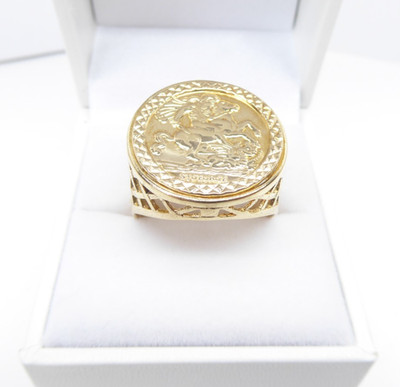 9 kt Gold Siegelring Georg & der Drache Scheibe 5,3 Gramm gepunzt Größe U 1/2 Box