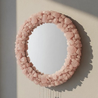 Handmade Rose Quartz Wall Mirror Raw Crystal Frame Luxury Home Decor