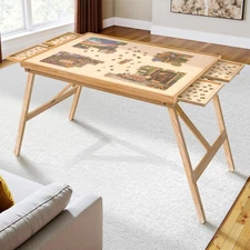 27.6" H Tall 1500 Piece Puzzle Table with Legs, 4 Drawers, 34.3" W X 26.5" D Lar