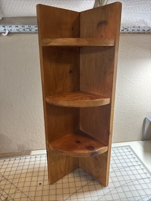VTG Handmade Farmhouse Wood Corner Display Curio Wall Shelf rustic country 3tier