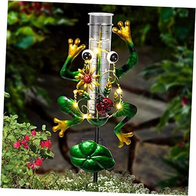 Solar Rain Gauge Outdoor, Metal Frog Shape, 6 inchs Glass Tube, with 2 Feet 