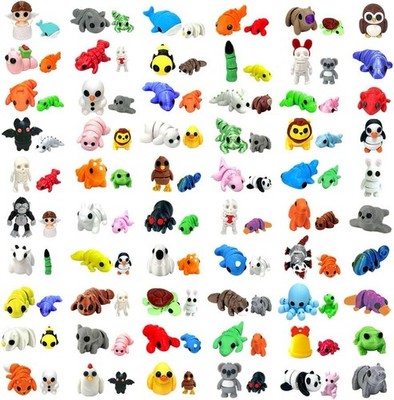 102 Pcs Mini Random 3D Printed Animal Figurines Set, Flexible Articulated Fid...