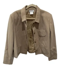 Harve Benard Cashmere Wool Blend Beige Structured Blazer Jacket Sz 16 short Crop