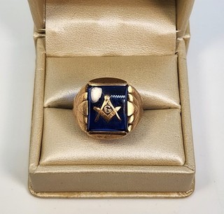 10k Gold Vintage Blue Mason Ring 5.8 Grams Size 10 Antique