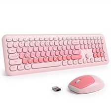 Cute Pink Keyboard and Wireless Silent, Full-Size Typewriter Wireless Quiet S...