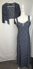 Alex Evenings Floral Lace Gown 8 Steel Blue Formal Mother Of The Bride Sequins