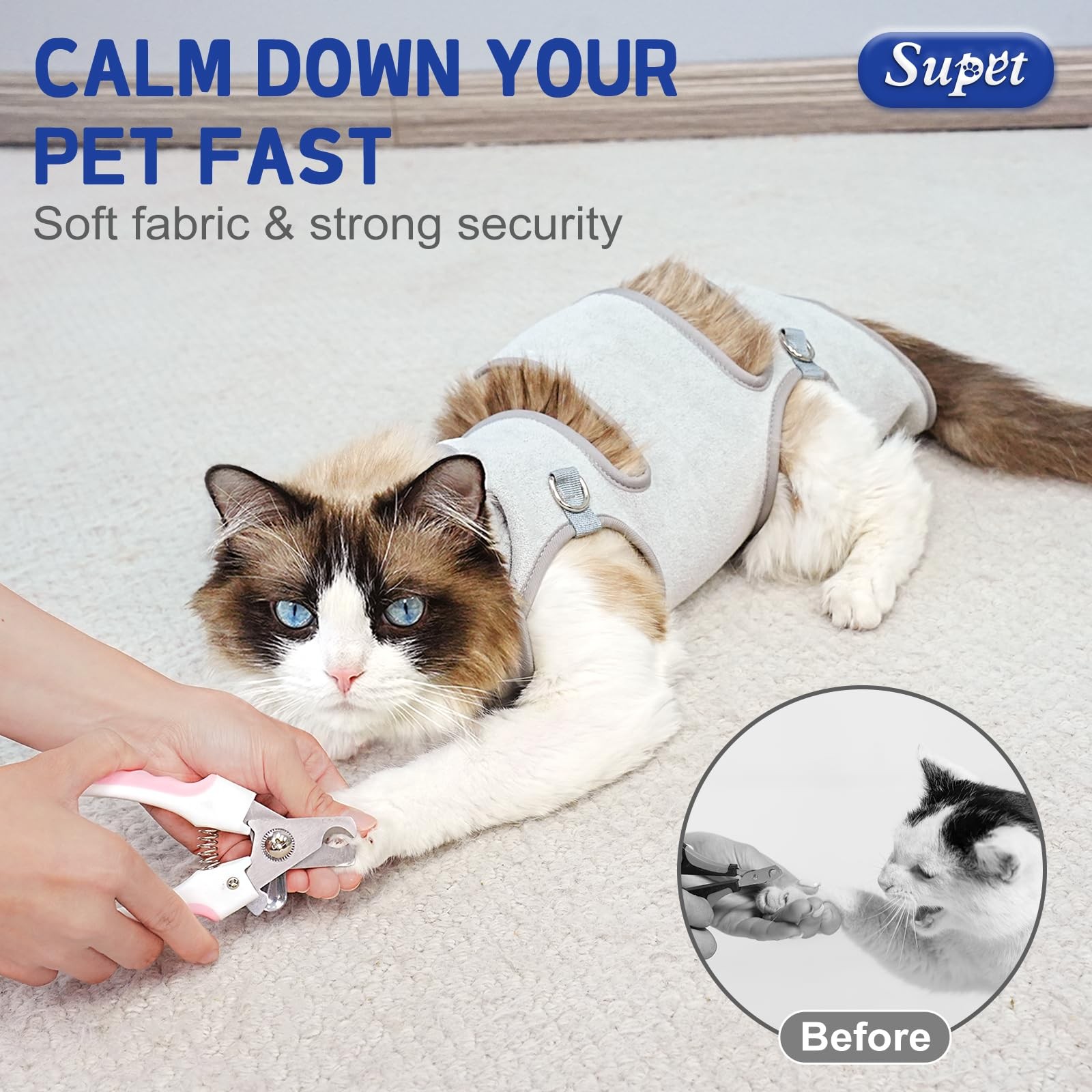 Supet Cat Grooming Hammock Self-Adherent Cat Wrap for Cutting Nails Anti-Esca...