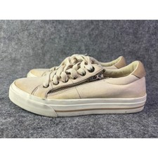 Taos Z-Soul Sneakers Womens Size 6 Cream Tan Canvas Side Zip Low Top Shoes