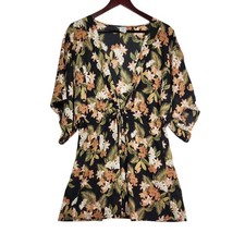 Tropical Floral Kimono Cover Up with Tie Front S/M Resort Wear Beach Vacation