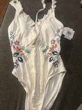 Stunning white embroidered one piece bathing suit Gibson latimer Brand New