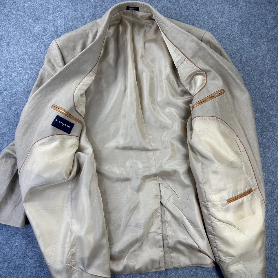 Blazer Saddlebred Para Hombres 46L Tostado 100% Lino Abrigo Deportivo Chaqueta Dos Botones Foto 4 de 4
