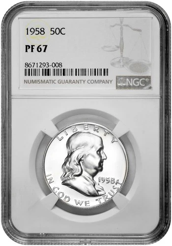 1958 50C Proof Silver Franklin Half Dollar NGC Graded PF 67 in New Holder