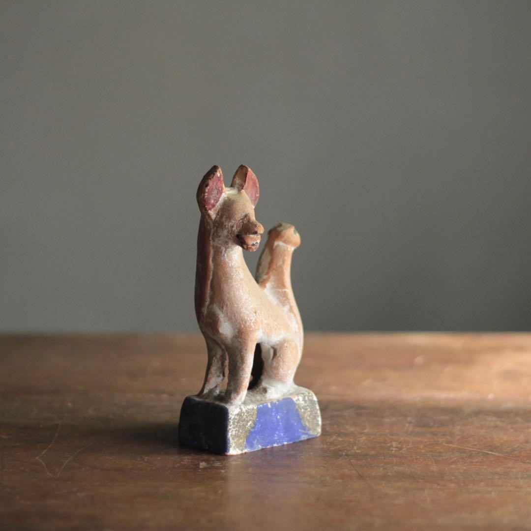 Inari Fox God Statue Pottery Antique Japanese Meiji Era Shinto Shrine 6 inch