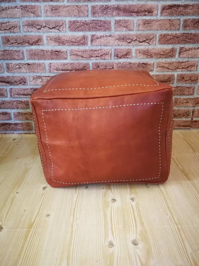 Leather Pouffe Hassock Handmade Unstuffed Moroccan Ottoman Footstool 20'' Boho