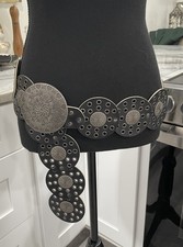 Western Concho Belt Women M L Black Silver Boho Gypsy Festival Statement Y2K