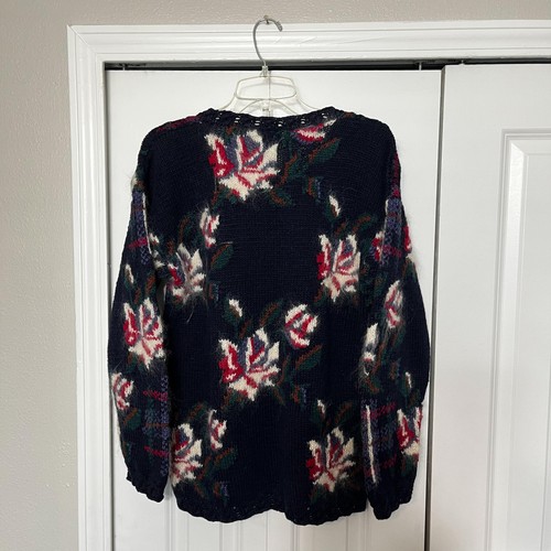 Vintage Shaggy Mohair Hand Knit Paris Sweater 80s Floral Rose Grunge Kurt Cobain, $75 - Photo 2