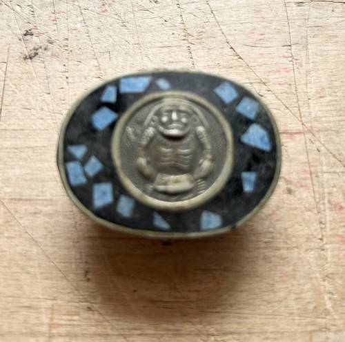 Vintage Mexico Silver & Turquoise Mayan Hinged Pill Box Mint Box