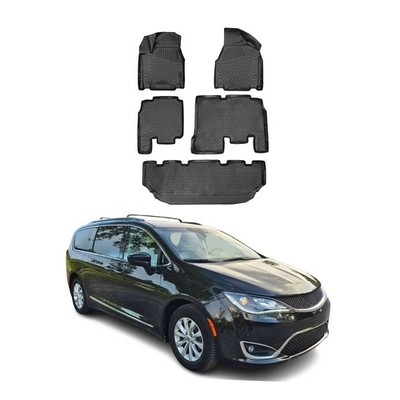 OMAC Floor Mats Liner for Chrysler Pacifica 2017-2021 7Seats Black TPE 5 Pcs